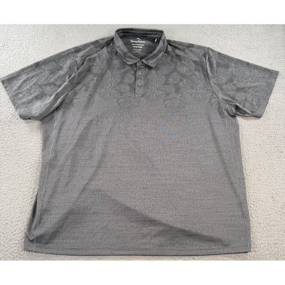 Tommy Bahama IslandZone Polo Shirt Mens 3XLB UPF 30 Gray Floral Print Stretch
